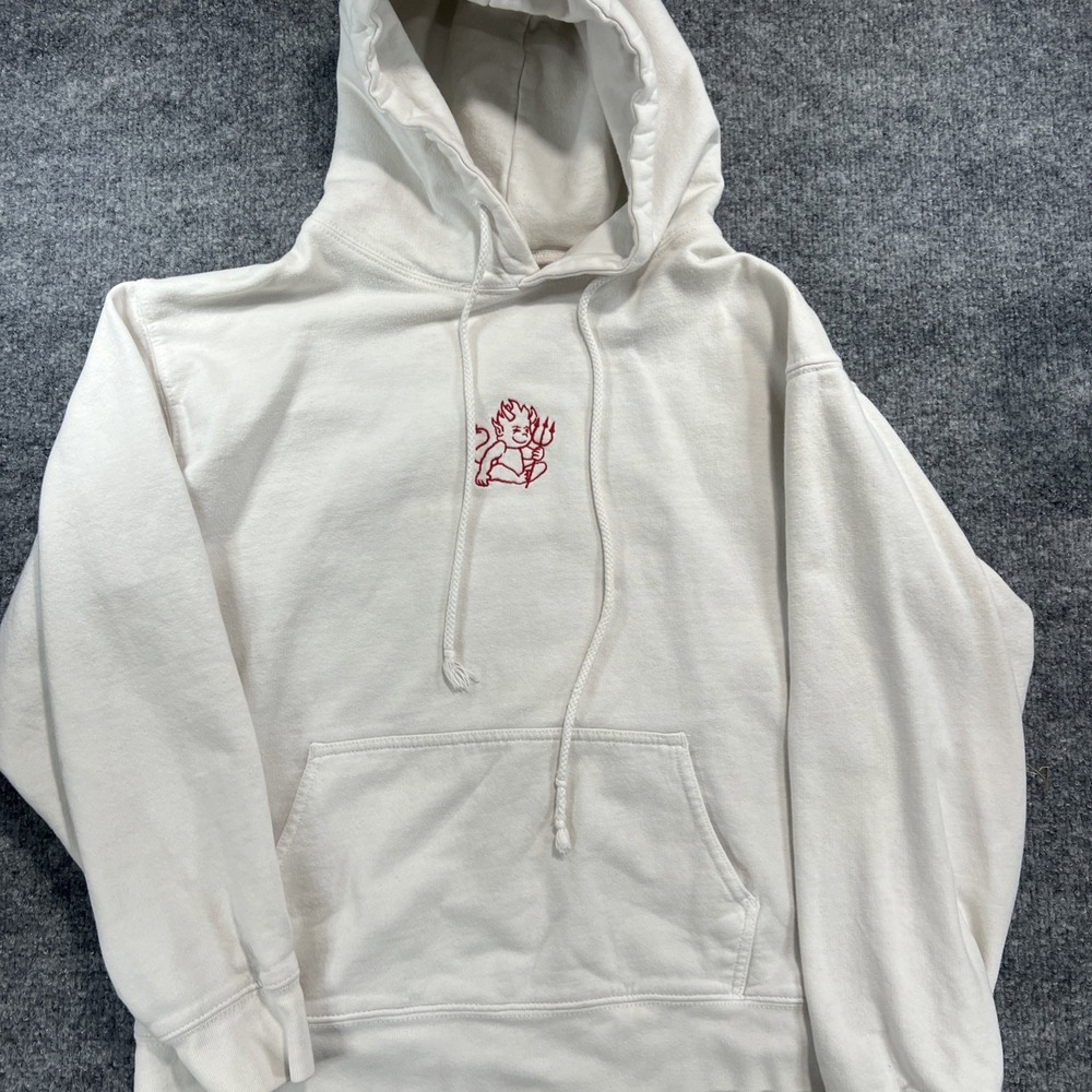 Brandy Melville / John Galt White Devil Embroidered Cropped Hoodie OS - Picture 1 of 7